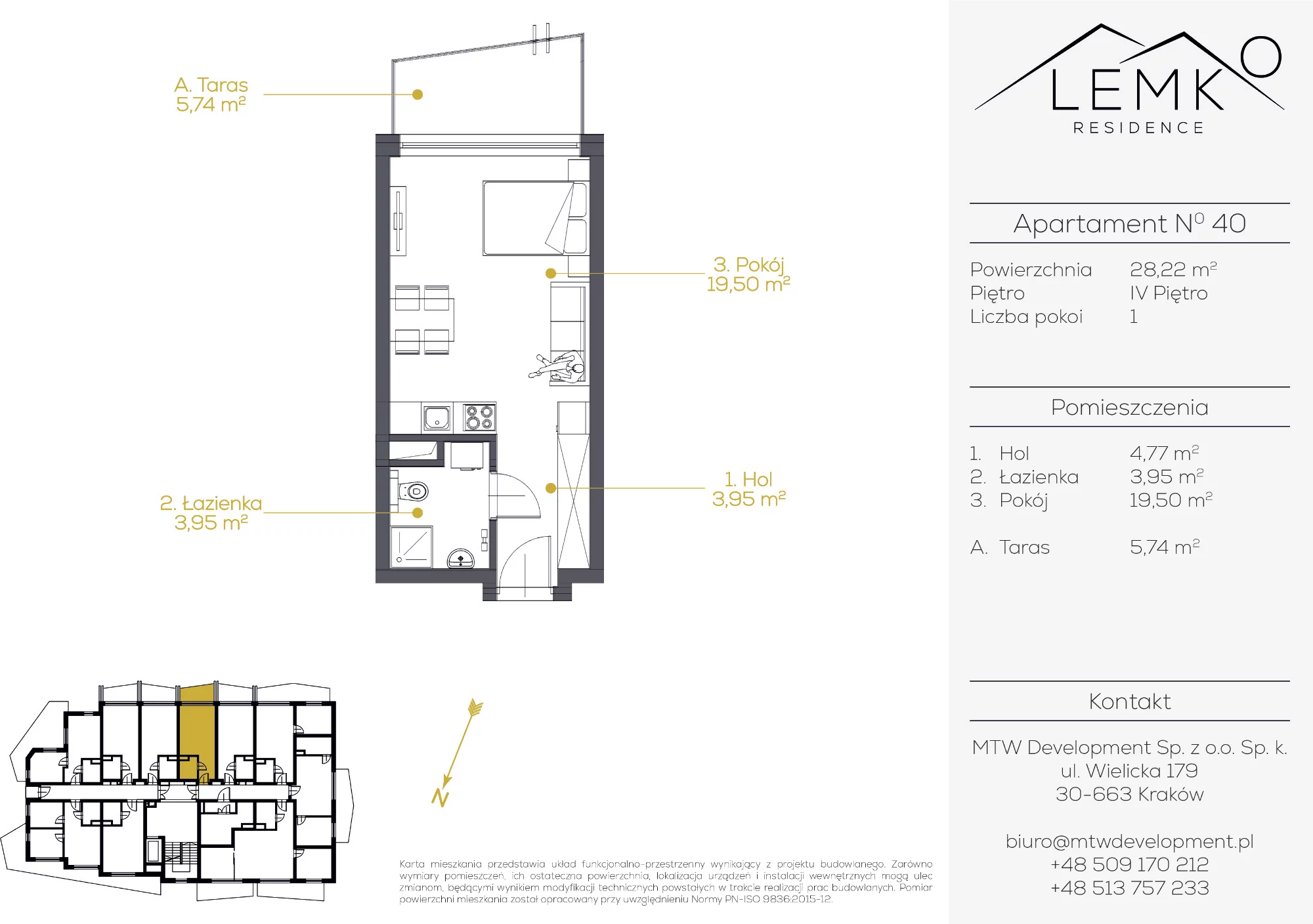 Apartament inwestycyjny 28,22 m², piętro 4, oferta nr 40, Lemko Residence, Krynica-Zdrój, ul. Józefa Piłsudskiego