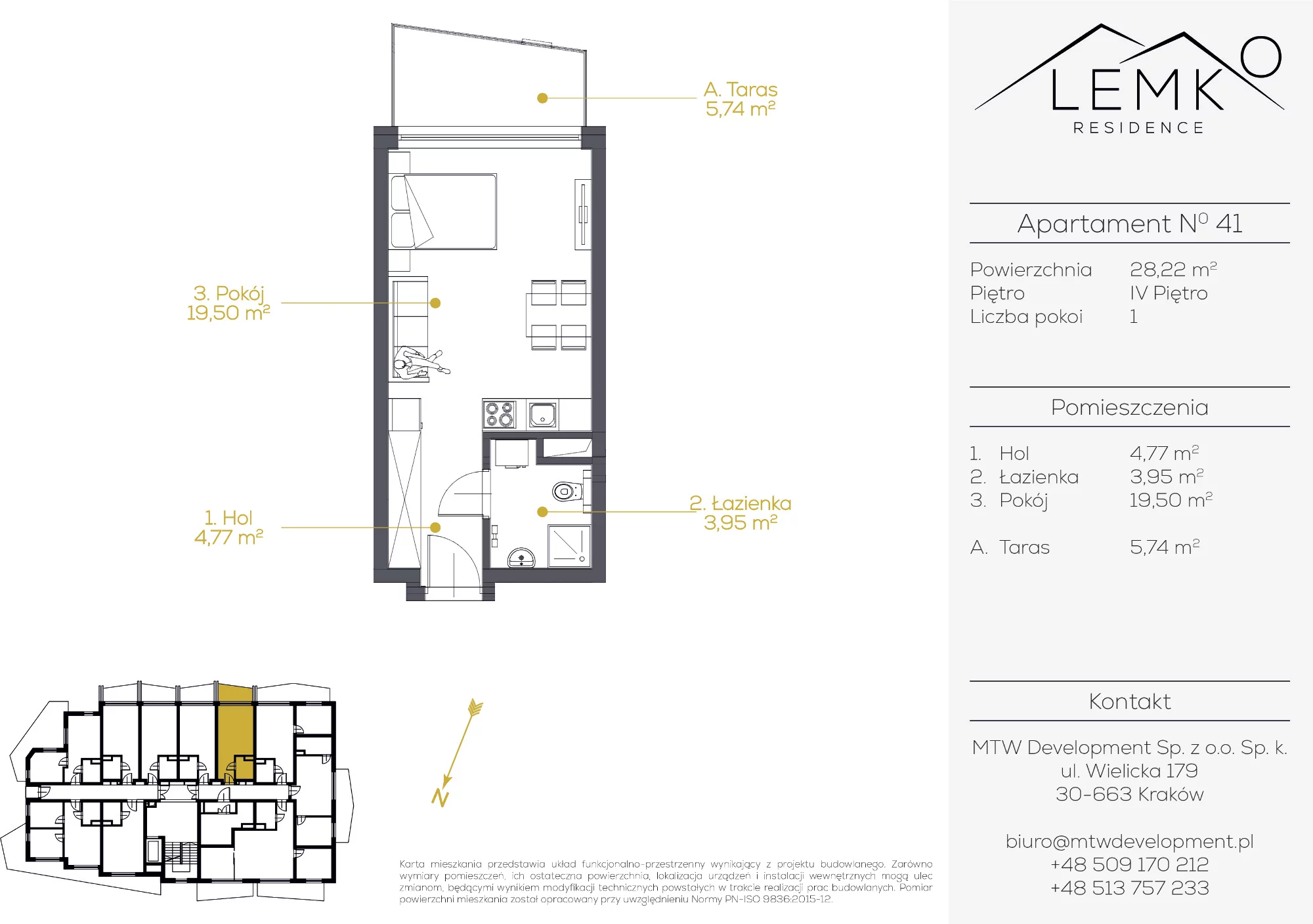 1 pokój, apartament inwestycyjny 28,22 m², piętro 4, oferta nr 41, Lemko Residence, Krynica-Zdrój, ul. Józefa Piłsudskiego