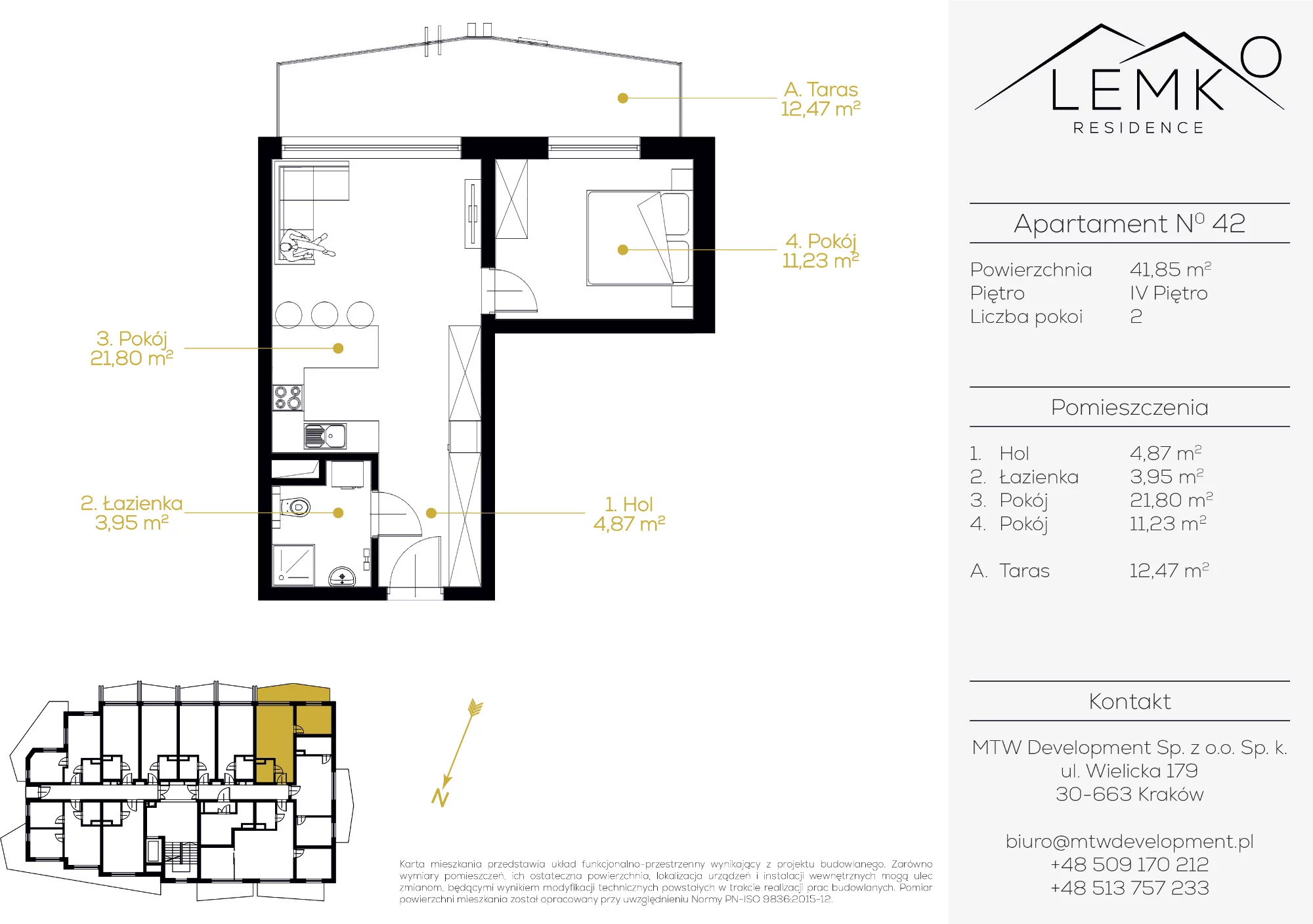 Apartament inwestycyjny 41,85 m², piętro 4, oferta nr 42, Lemko Residence, Krynica-Zdrój, ul. Józefa Piłsudskiego