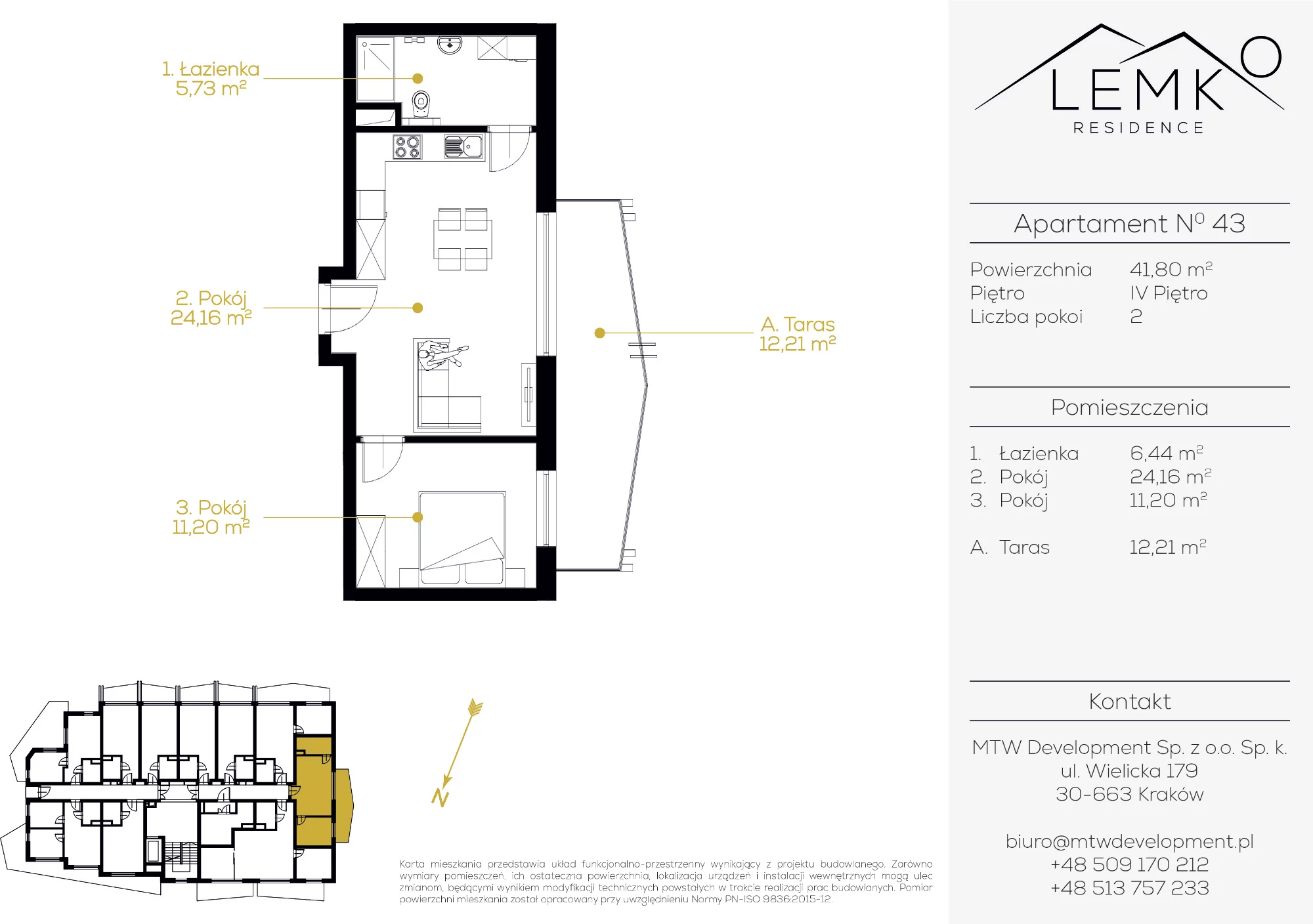 Apartament inwestycyjny 41,80 m², piętro 4, oferta nr 43, Lemko Residence, Krynica-Zdrój, ul. Józefa Piłsudskiego