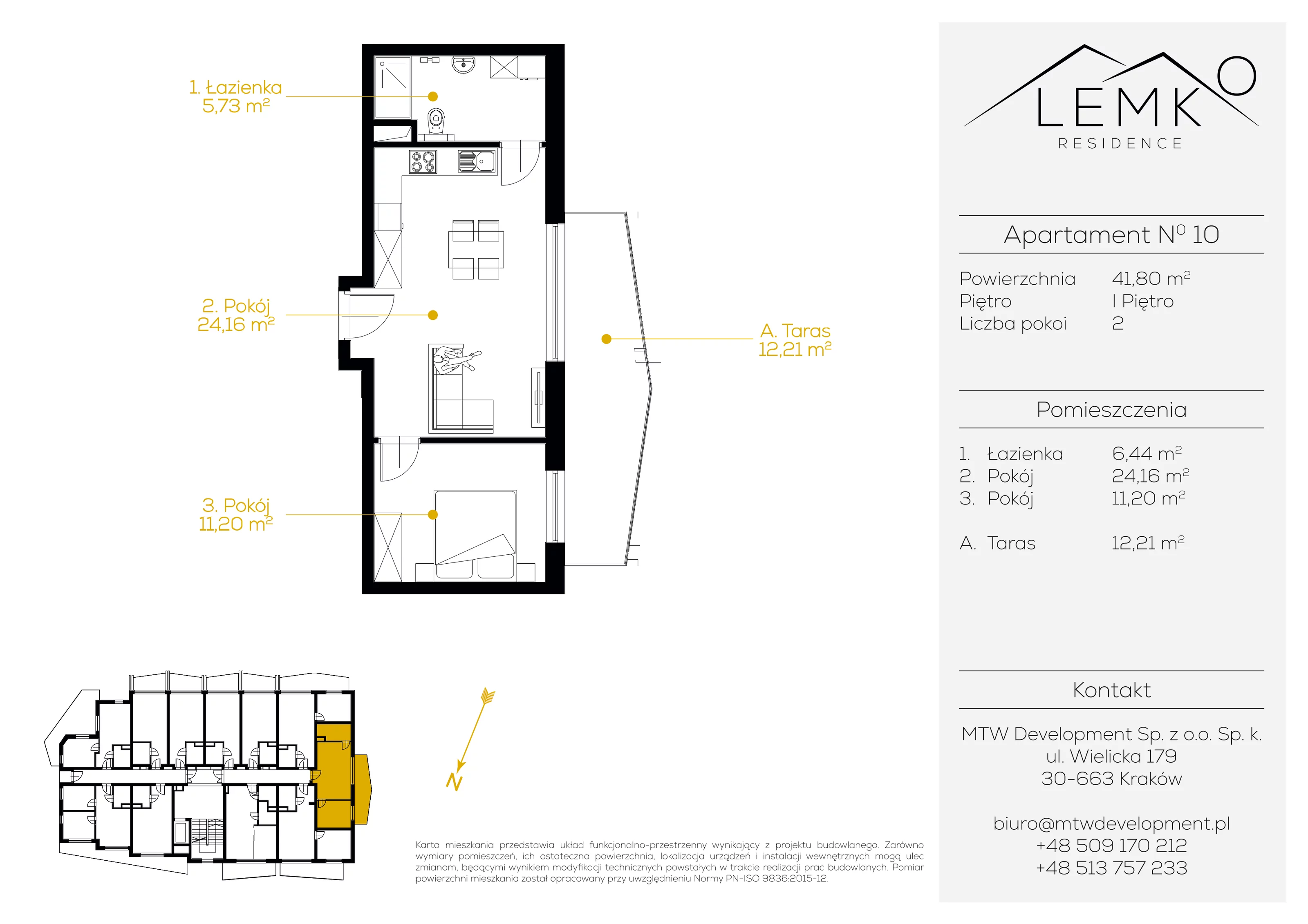 2 pokoje, apartament inwestycyjny 41,80 m², piętro 1, oferta nr 10, Lemko Residence, Krynica-Zdrój, ul. Józefa Piłsudskiego