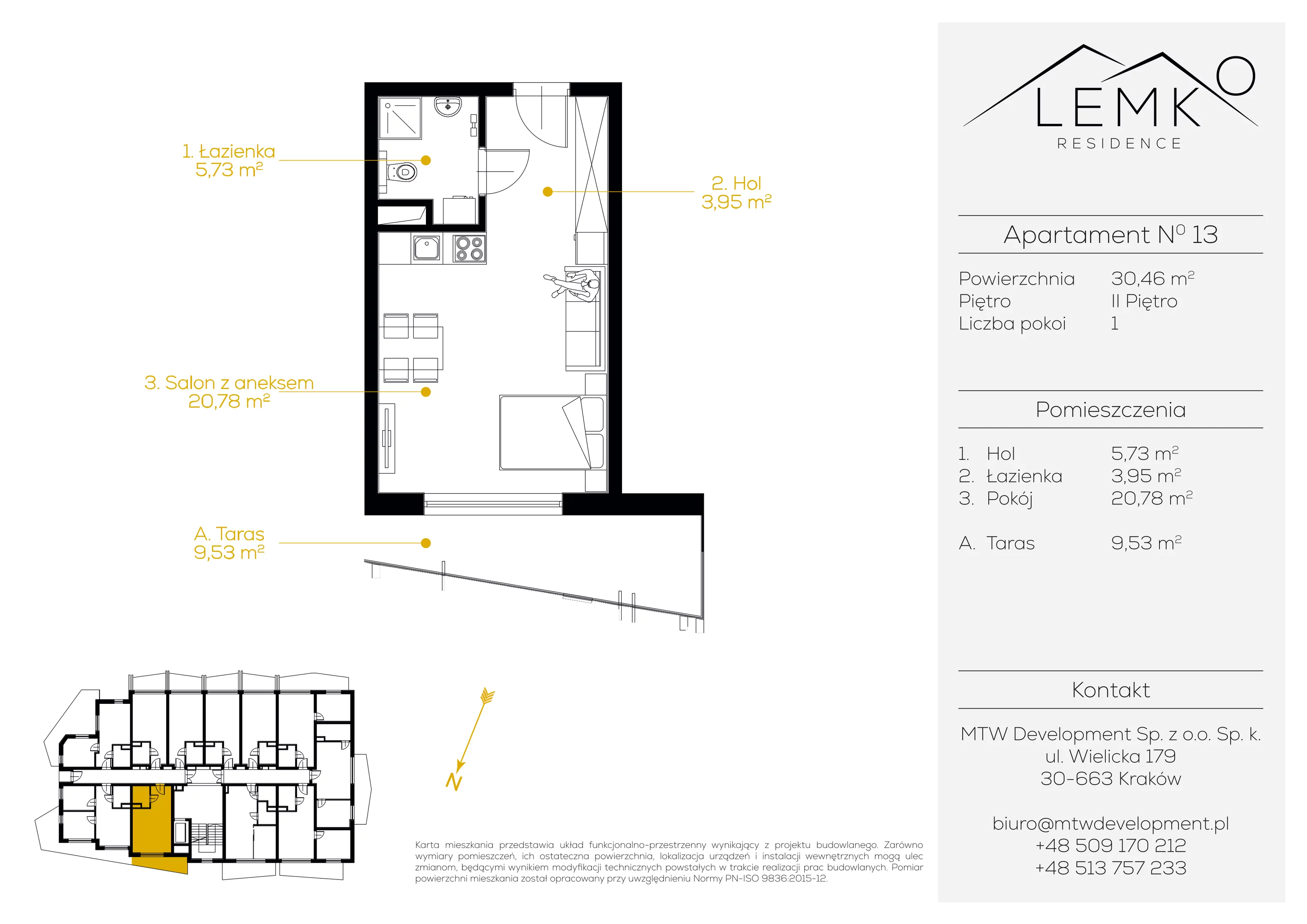 1 pokój, apartament inwestycyjny 30,46 m², piętro 2, oferta nr 13, Lemko Residence, Krynica-Zdrój, ul. Józefa Piłsudskiego