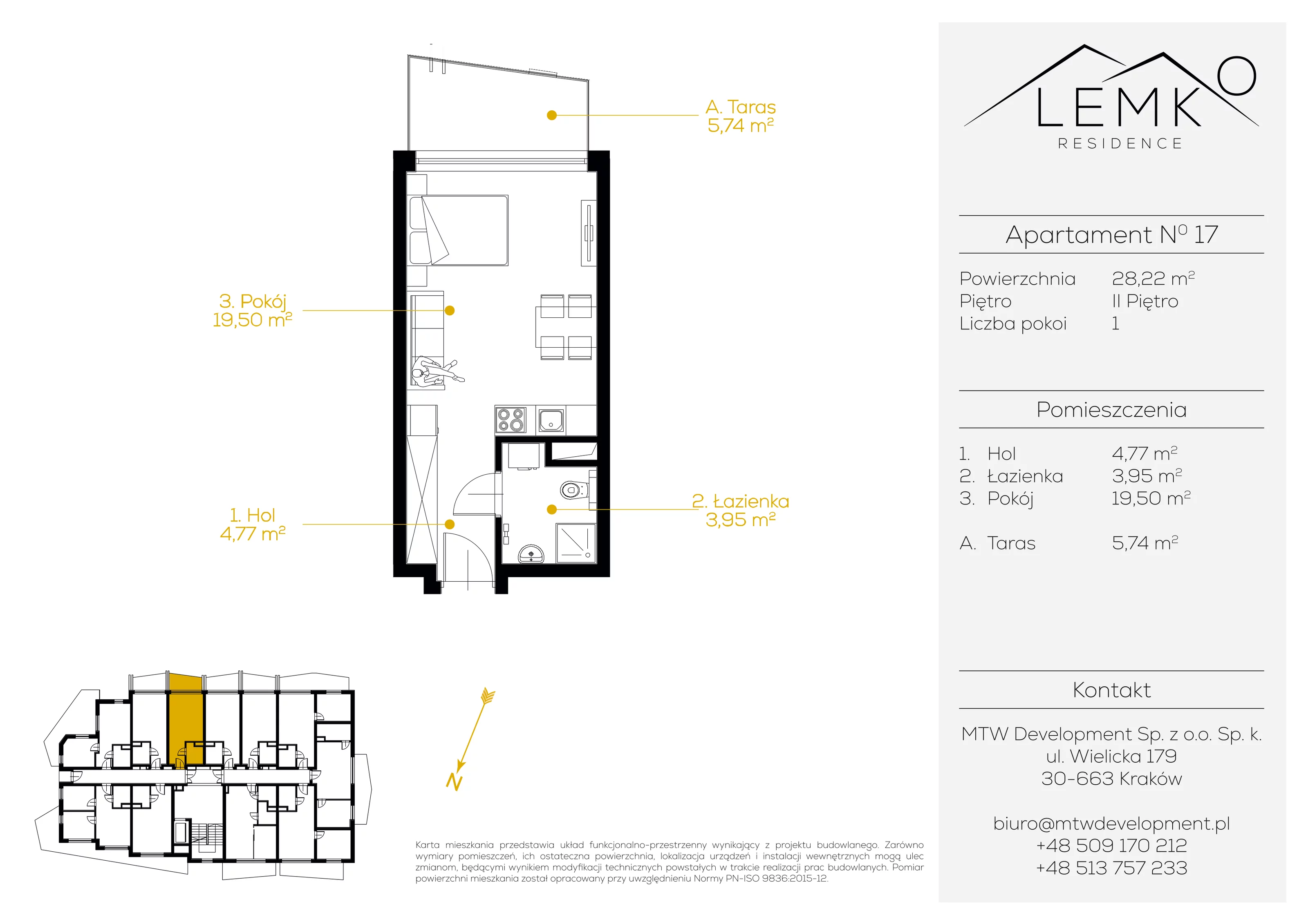 1 pokój, apartament inwestycyjny 28,22 m², piętro 2, oferta nr 17, Lemko Residence, Krynica-Zdrój, ul. Józefa Piłsudskiego