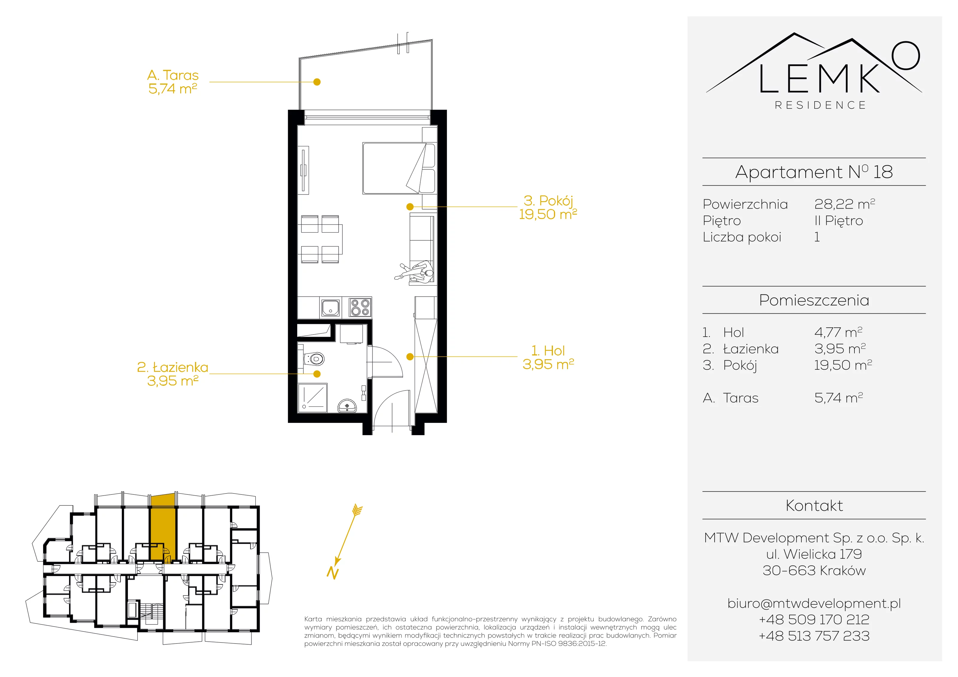 1 pokój, apartament inwestycyjny 28,22 m², piętro 2, oferta nr 18, Lemko Residence, Krynica-Zdrój, ul. Józefa Piłsudskiego