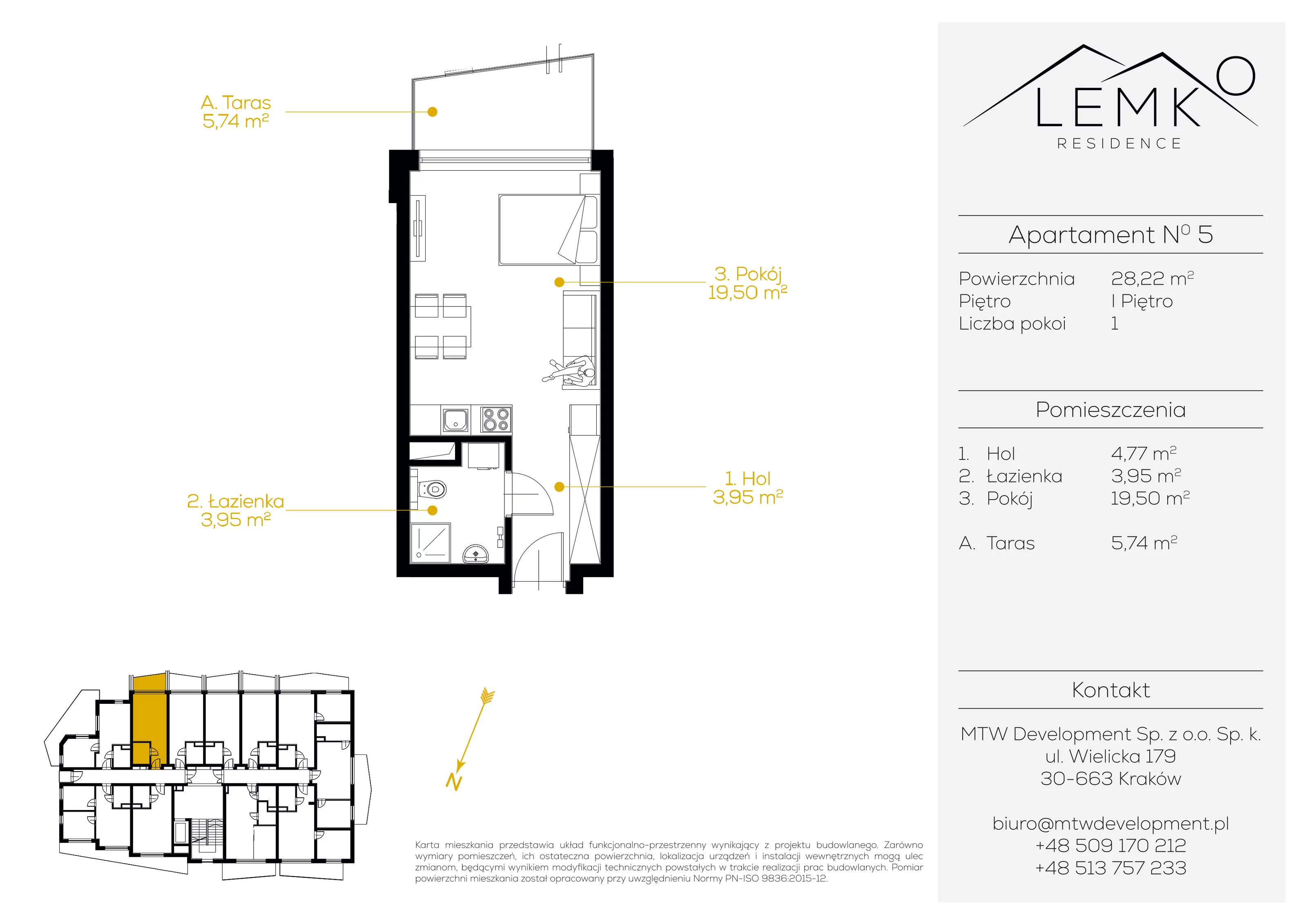 1 pokój, apartament inwestycyjny 28,22 m², piętro 1, oferta nr 5, Lemko Residence, Krynica-Zdrój, ul. Józefa Piłsudskiego