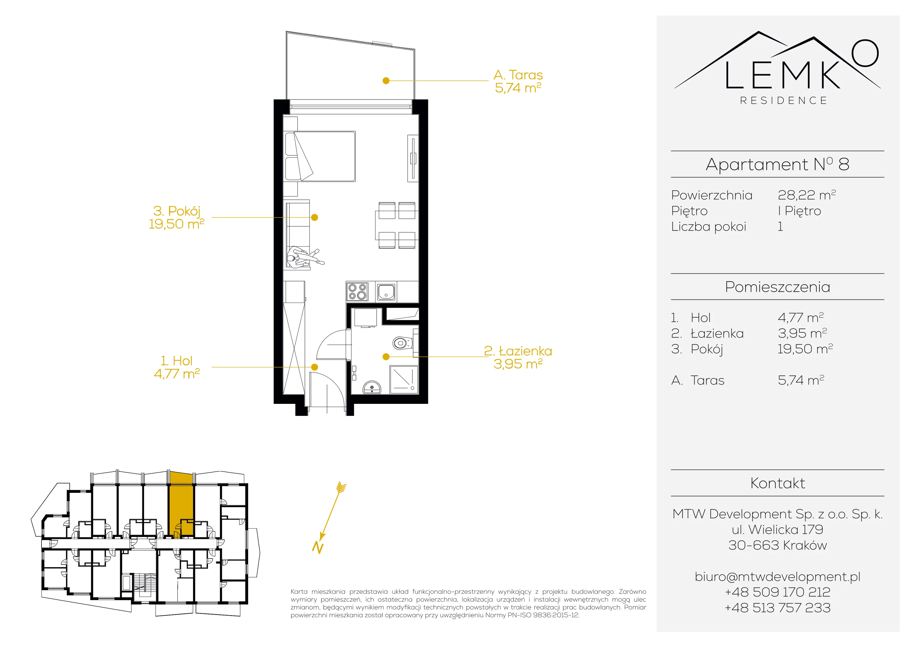 1 pokój, apartament inwestycyjny 28,22 m², piętro 1, oferta nr 8, Lemko Residence, Krynica-Zdrój, ul. Józefa Piłsudskiego