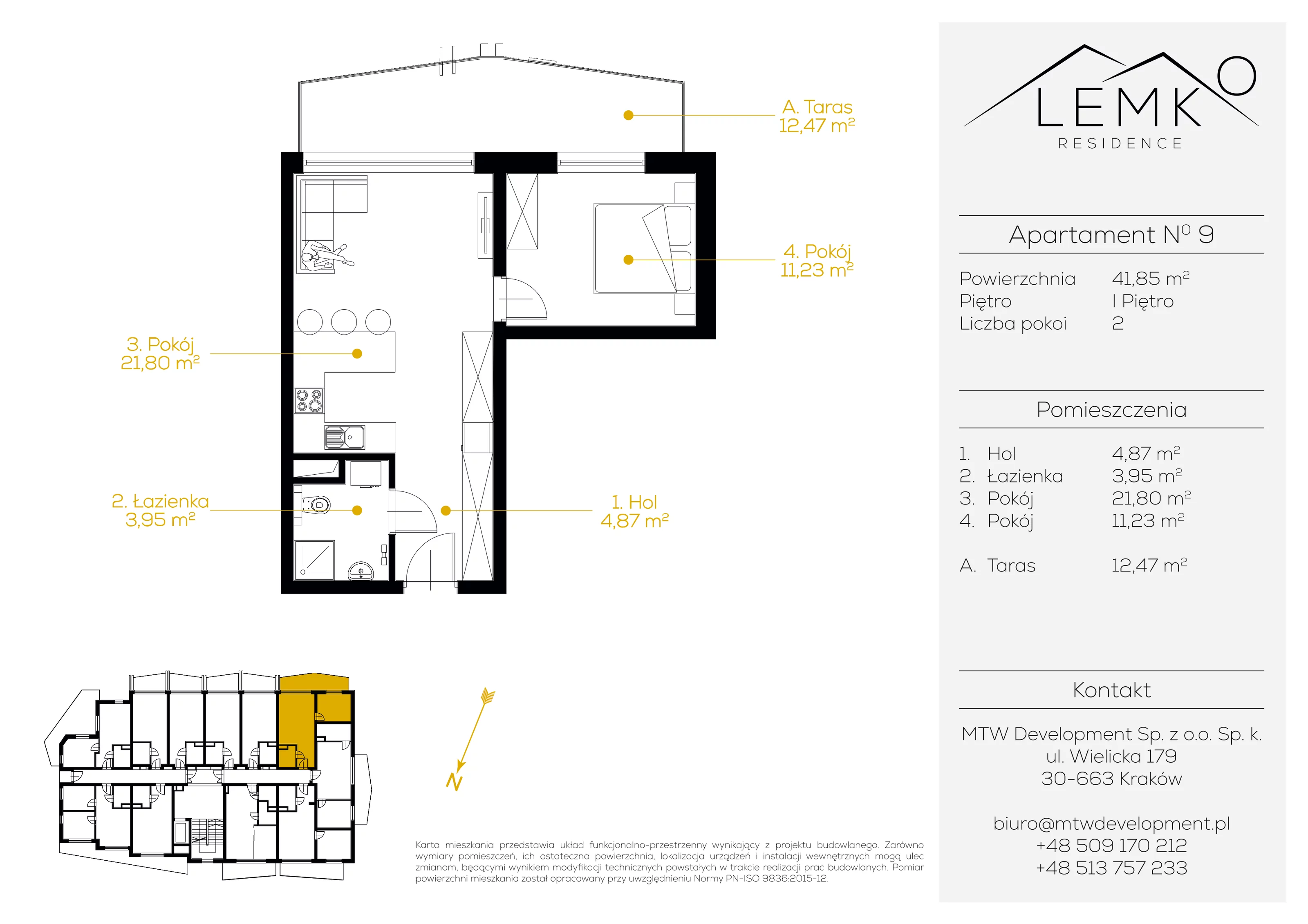 2 pokoje, apartament inwestycyjny 41,85 m², piętro 1, oferta nr 9, Lemko Residence, Krynica-Zdrój, ul. Józefa Piłsudskiego