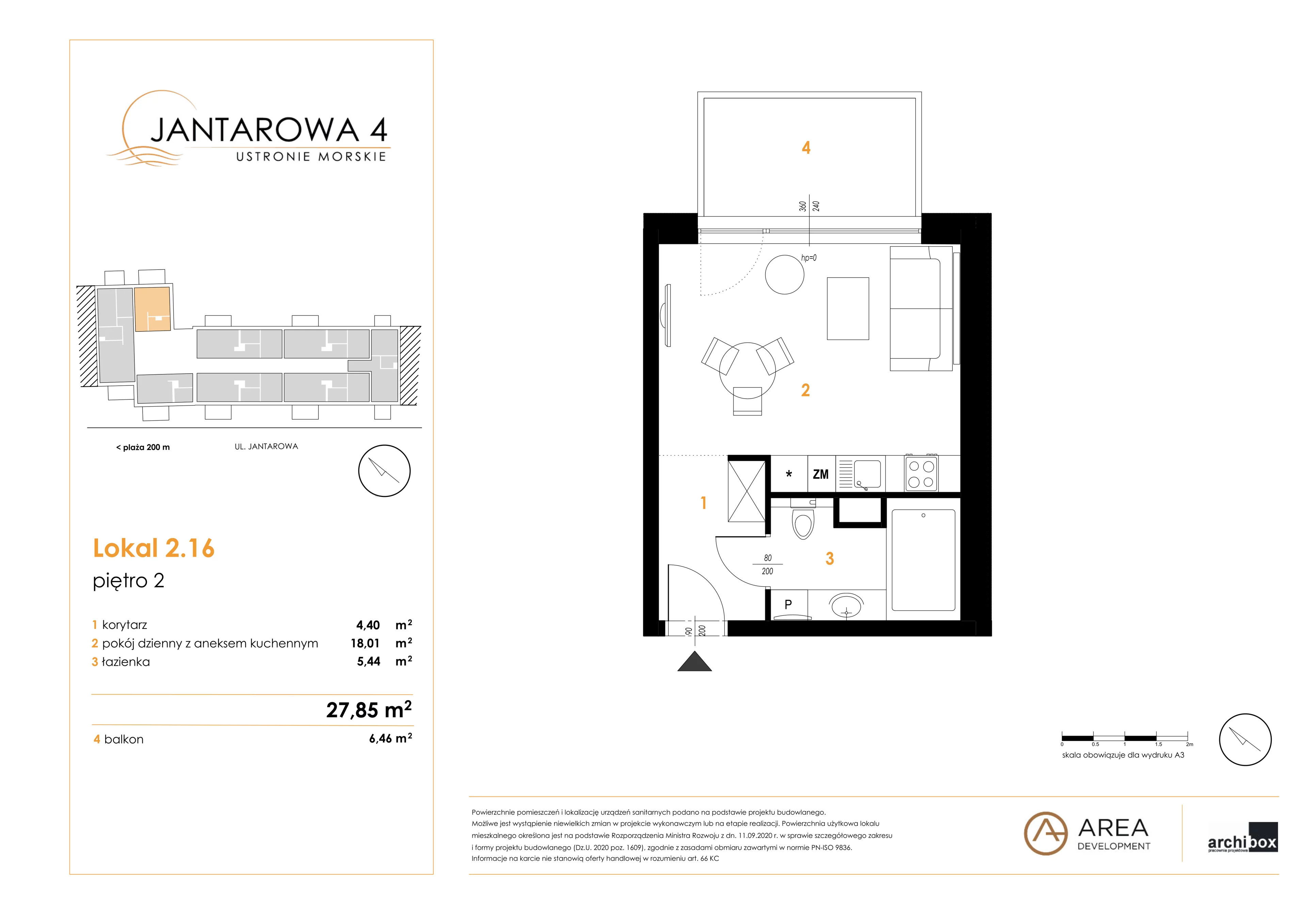 1 pokój, mieszkanie 27,85 m², piętro 2, oferta nr 2.16, Jantarowa 4, Ustronie Morskie, ul. Jantarowa 4