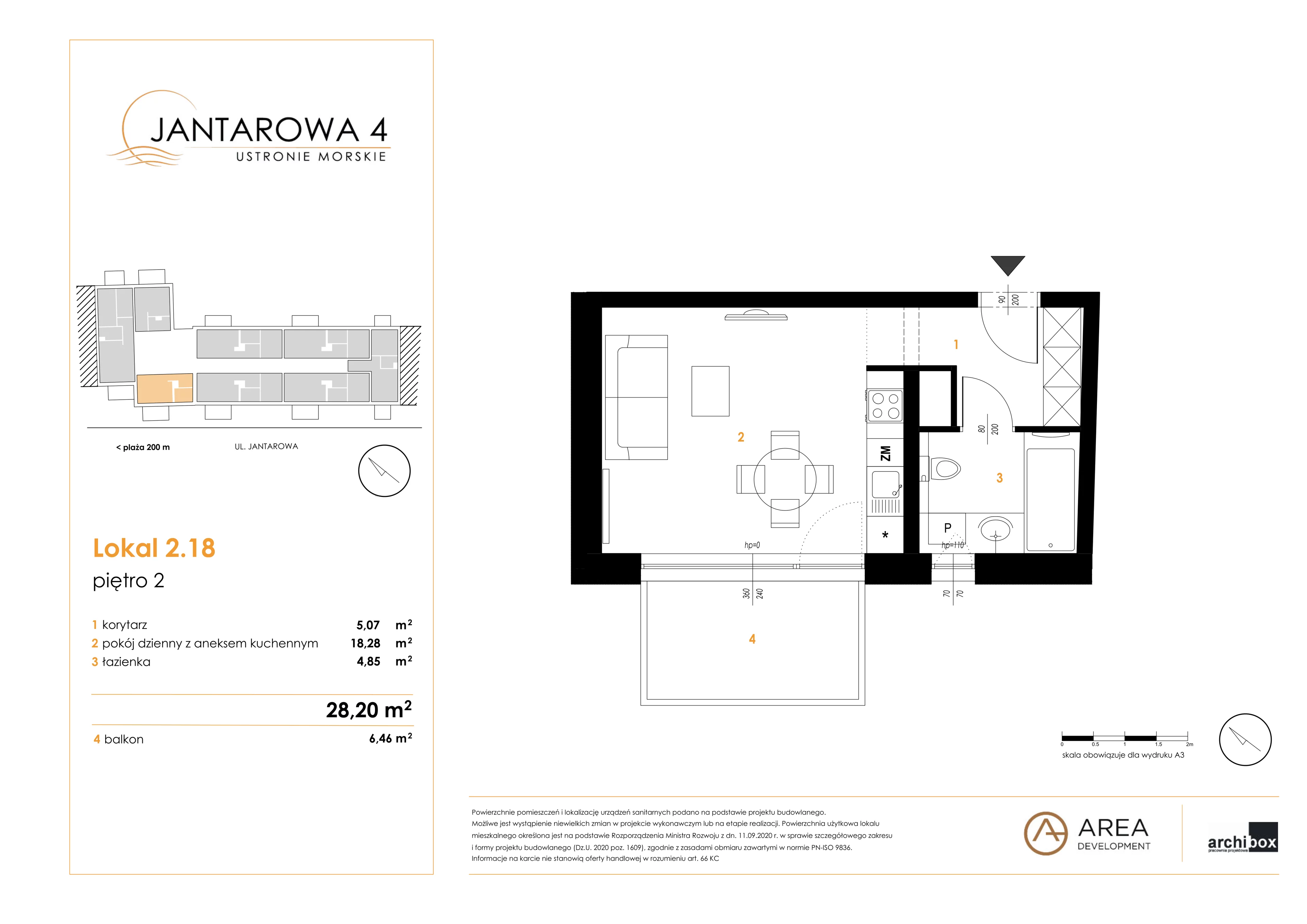 1 pokój, mieszkanie 28,20 m², piętro 2, oferta nr 2.18, Jantarowa 4, Ustronie Morskie, ul. Jantarowa 4