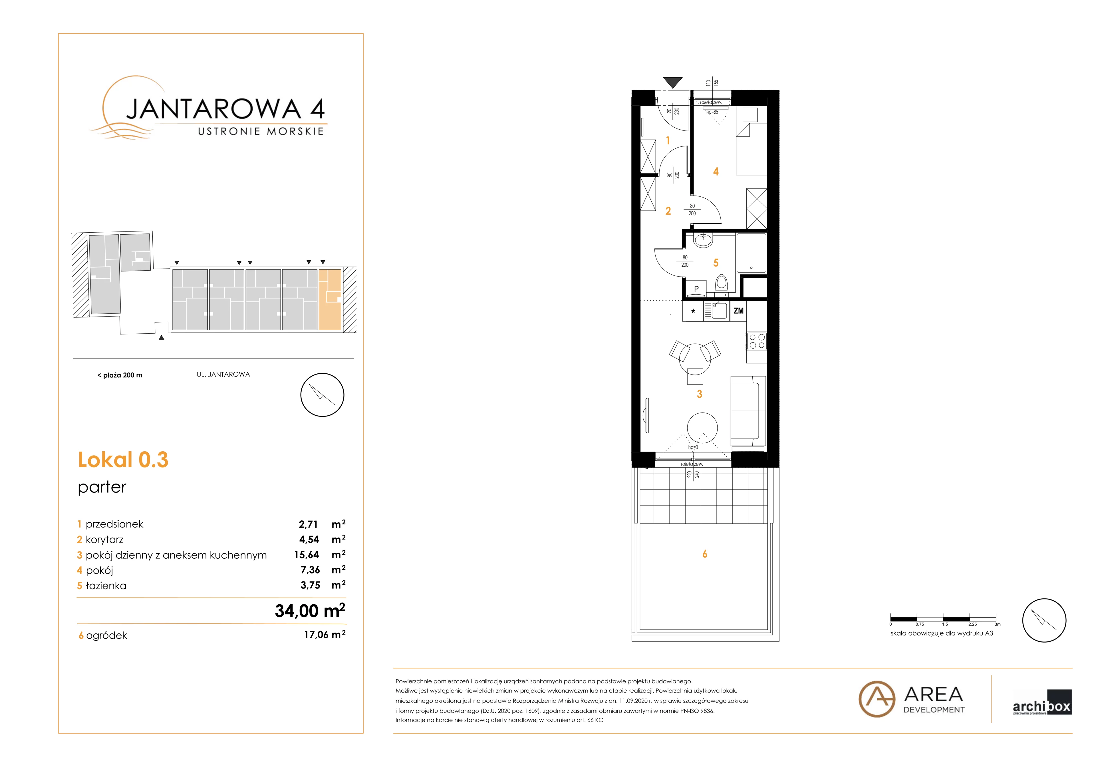 2 pokoje, mieszkanie 34,00 m², parter, oferta nr 0.3, Jantarowa 4, Ustronie Morskie, ul. Jantarowa 4