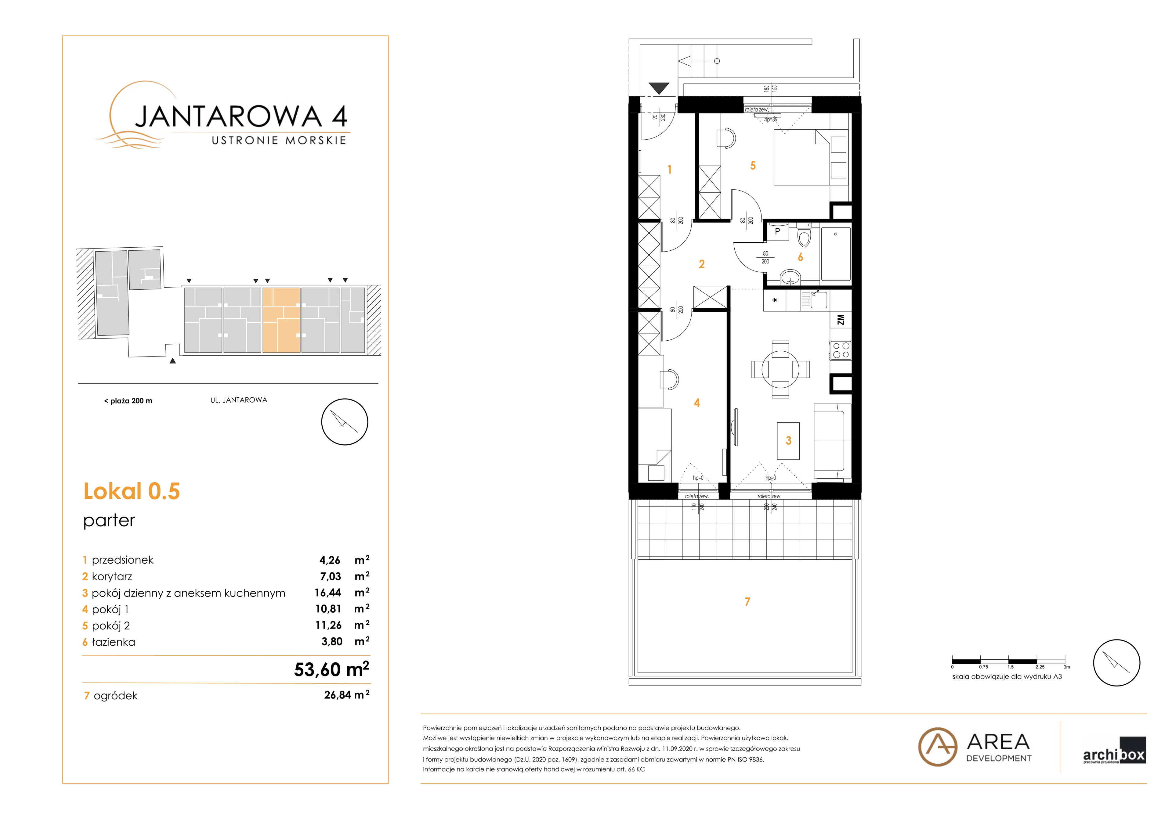 3 pokoje, mieszkanie 53,60 m², parter, oferta nr 0.5, Jantarowa 4, Ustronie Morskie, ul. Jantarowa 4