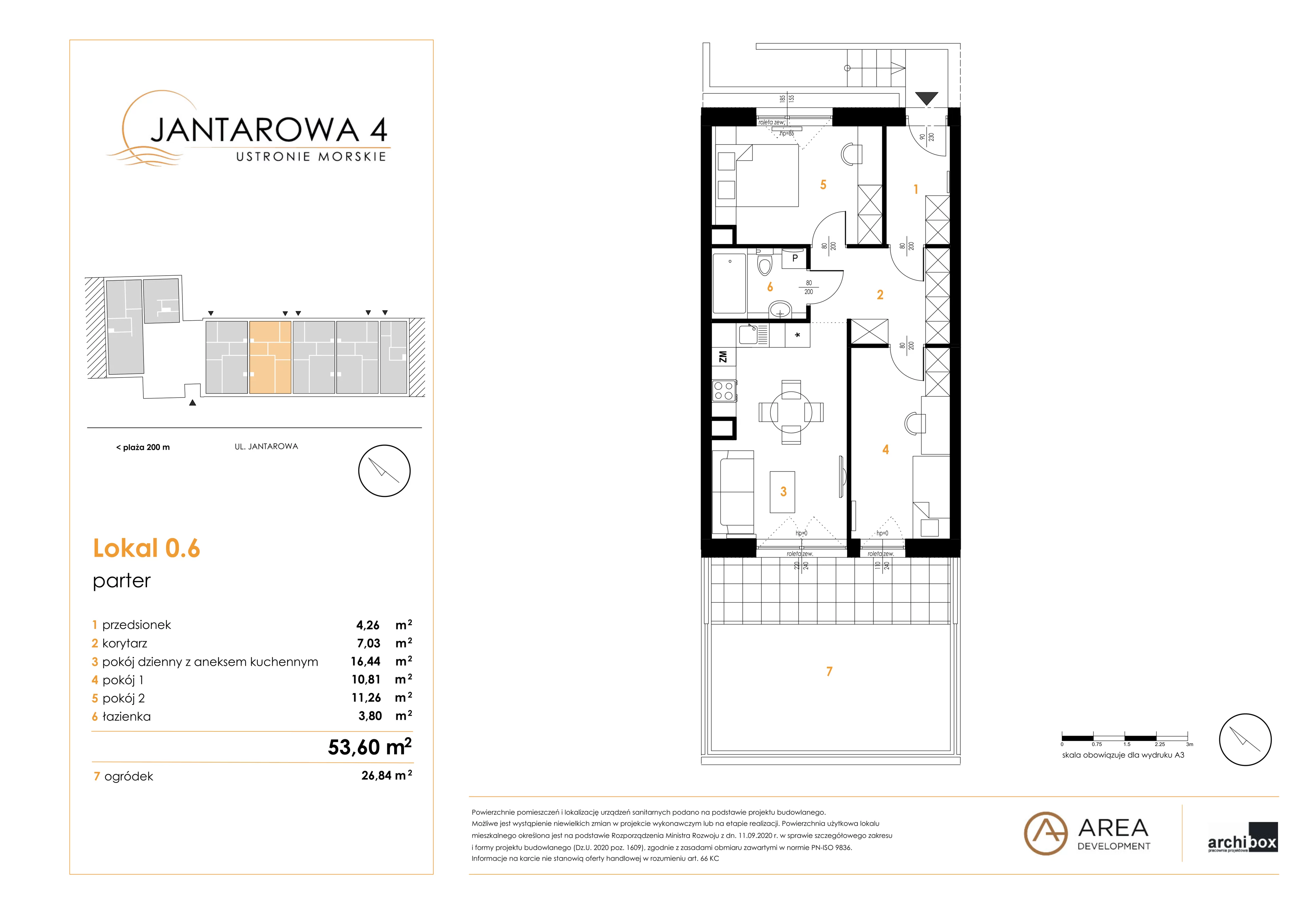 3 pokoje, mieszkanie 53,60 m², parter, oferta nr 0.6, Jantarowa 4, Ustronie Morskie, ul. Jantarowa 4