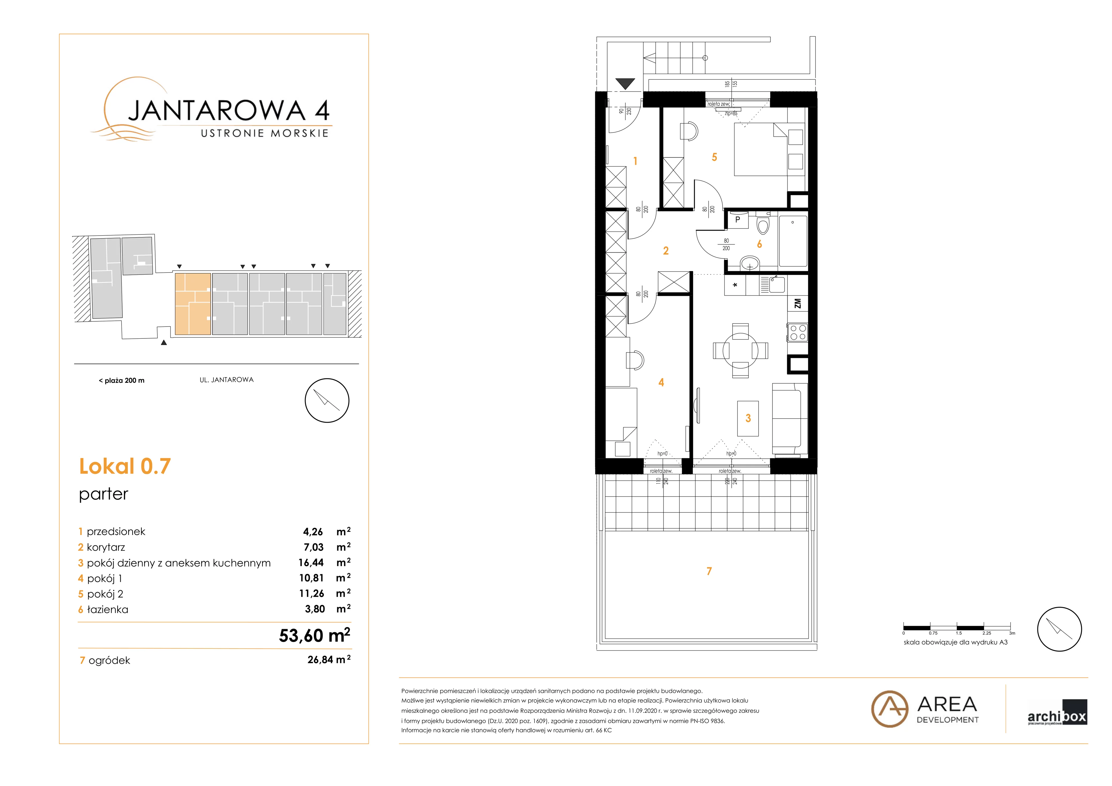 3 pokoje, mieszkanie 53,60 m², parter, oferta nr 0.7, Jantarowa 4, Ustronie Morskie, ul. Jantarowa 4