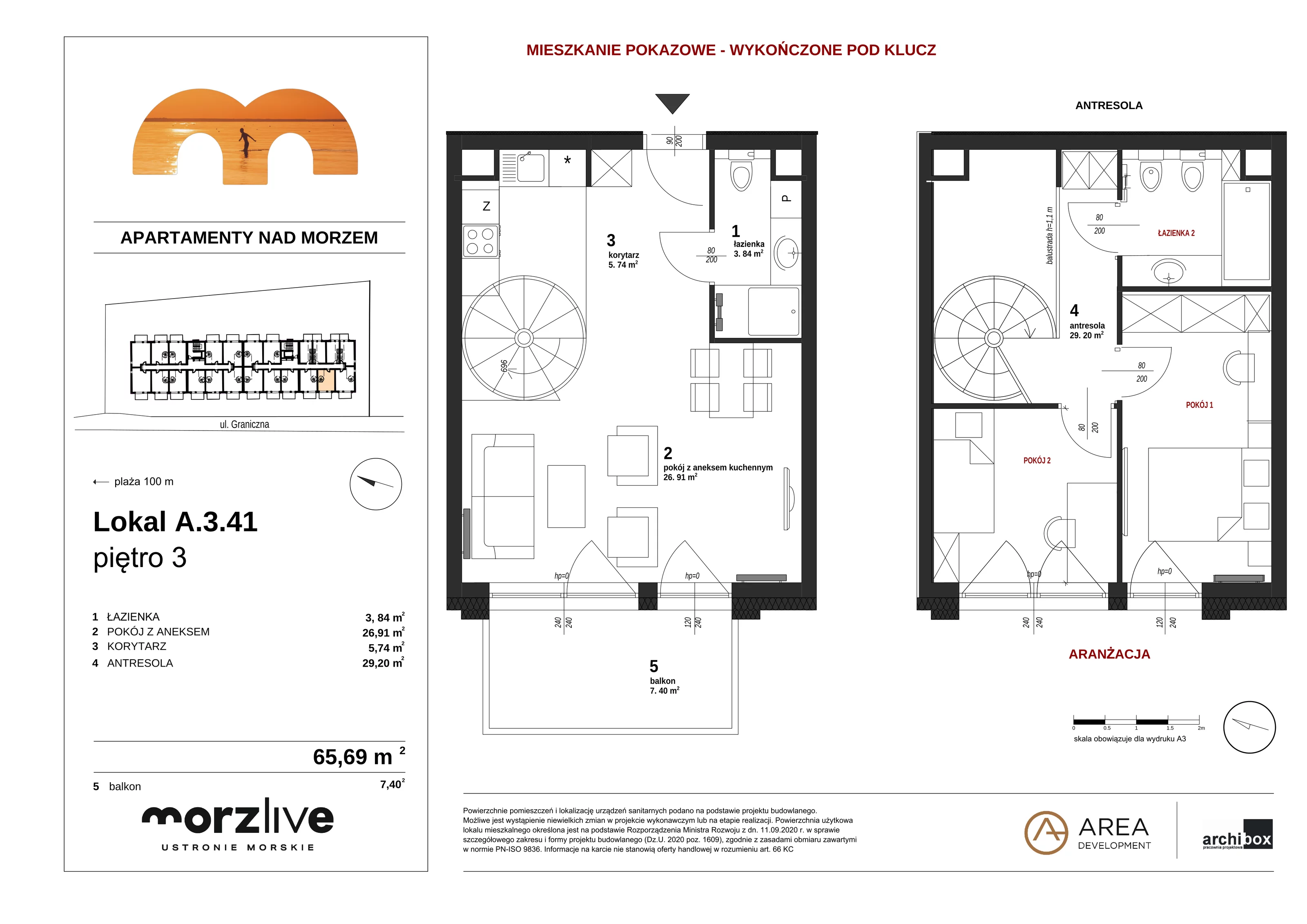 3 pokoje, apartament 65,69 m², piętro 3, oferta nr A.3.41, Morzlive, Ustronie Morskie, ul. Graniczna 4