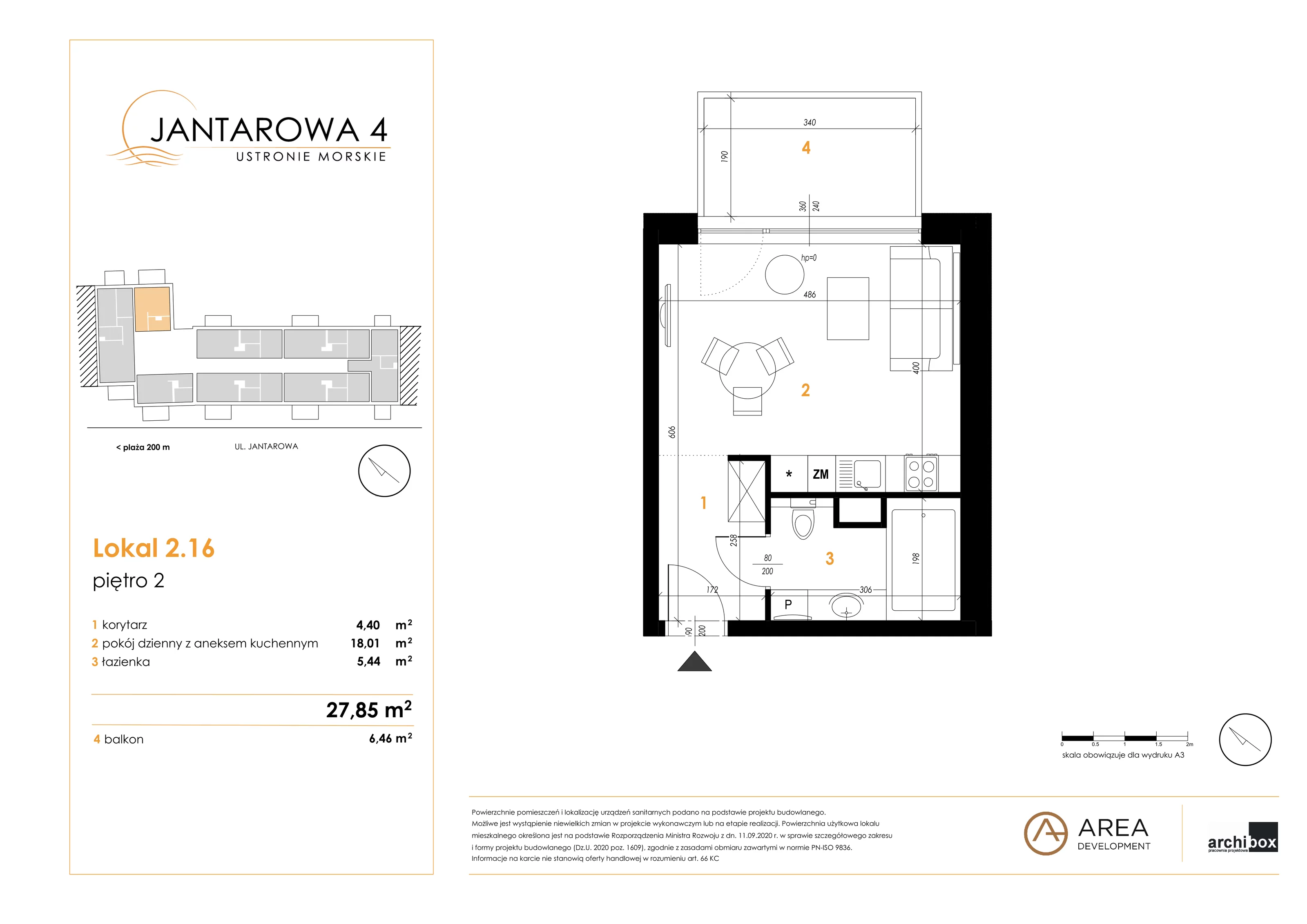 1 pokój, apartament 27,85 m², piętro 2, oferta nr 2.16, Jantarowa 4, Ustronie Morskie, ul. Jantarowa 4