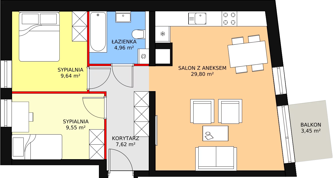 3 pokoje, mieszkanie 61,57 m², piętro 1, oferta nr 7, Palacza 97, Poznań, Grunwald Południe, Grunwald Południe, ul. Palacza 97