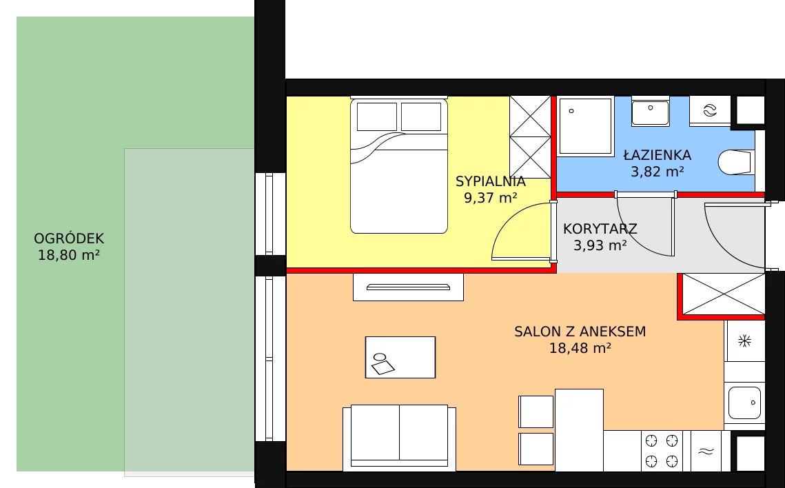 2 pokoje, apartament inwestycyjny 35,60 m², parter, oferta nr A.0.7, Morzlive, Ustronie Morskie, ul. Graniczna 4