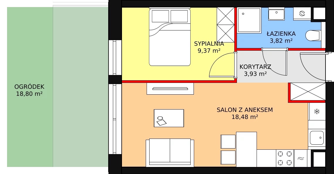 Apartament inwestycyjny 35,60 m², parter, oferta nr A.0.8, Morzlive, Ustronie Morskie, ul. Graniczna 4