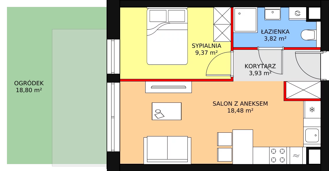 Apartament inwestycyjny 35,60 m², parter, oferta nr B.0.54, Morzlive, Ustronie Morskie, ul. Graniczna 4