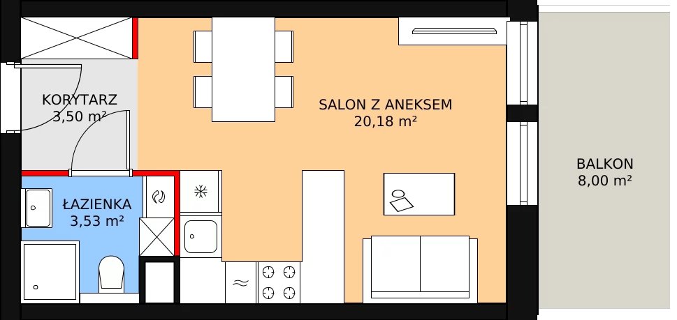 1 pokój, apartament inwestycyjny 27,21 m², piętro 1, oferta nr A.1.13, Morzlive, Ustronie Morskie, ul. Graniczna 4