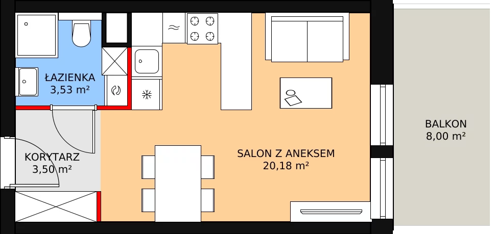 Apartament inwestycyjny 27,21 m², piętro 1, oferta nr A.1.14, Morzlive, Ustronie Morskie, ul. Graniczna 4