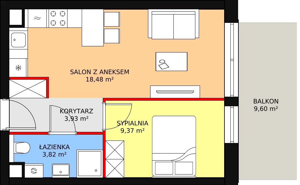 2 pokoje, apartament inwestycyjny 35,60 m², piętro 1, oferta nr B.1.57, Morzlive, Ustronie Morskie, ul. Graniczna 4