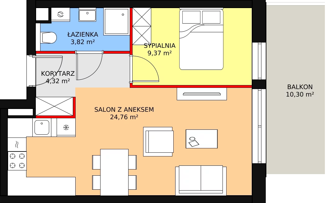 Apartament inwestycyjny 42,27 m², piętro 1, oferta nr B.1.58, Morzlive, Ustronie Morskie, ul. Graniczna 4