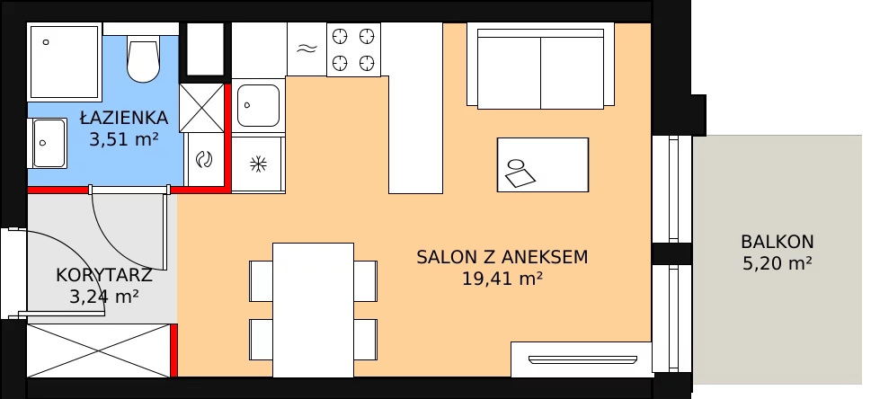 1 pokój, apartament inwestycyjny 26,16 m², piętro 2, oferta nr A.2.24, Morzlive, Ustronie Morskie, ul. Graniczna 4