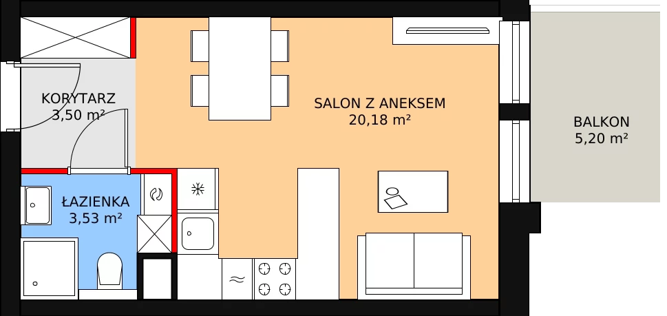 Apartament inwestycyjny 27,21 m², piętro 2, oferta nr A.2.25, Morzlive, Ustronie Morskie, ul. Graniczna 4