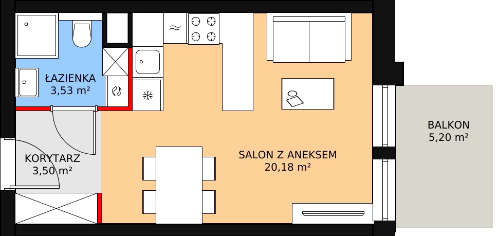 Apartament inwestycyjny 27,21 m², piętro 2, oferta nr A.2.26, Morzlive, Ustronie Morskie, ul. Graniczna 4