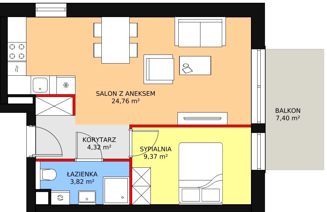 2 pokoje, apartament inwestycyjny 41,50 m², piętro 3, oferta nr B.3.87, Morzlive, Ustronie Morskie, ul. Graniczna 4