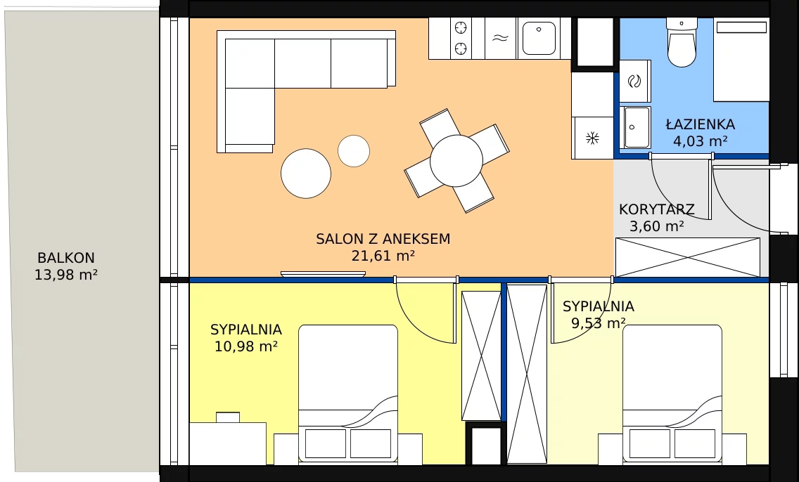 Zalety apartamentu 49.75 m², A.1.12