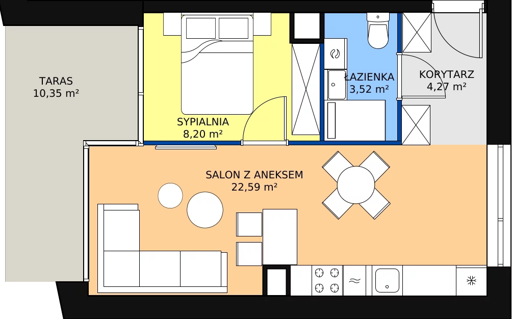 Zalety apartamentu 38.58 m², B.1.8