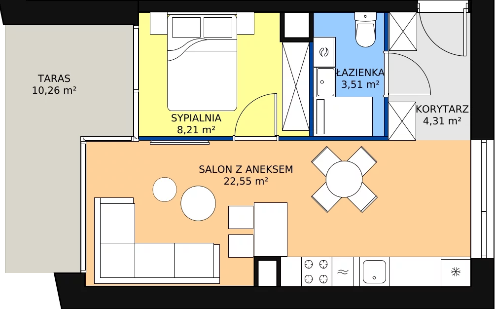 Zalety apartamentu 38.58 m², B.2.14
