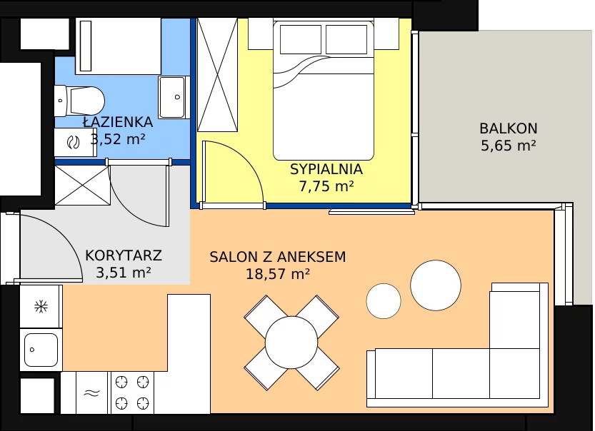 Zalety apartamentu 33.35 m², C.1.10