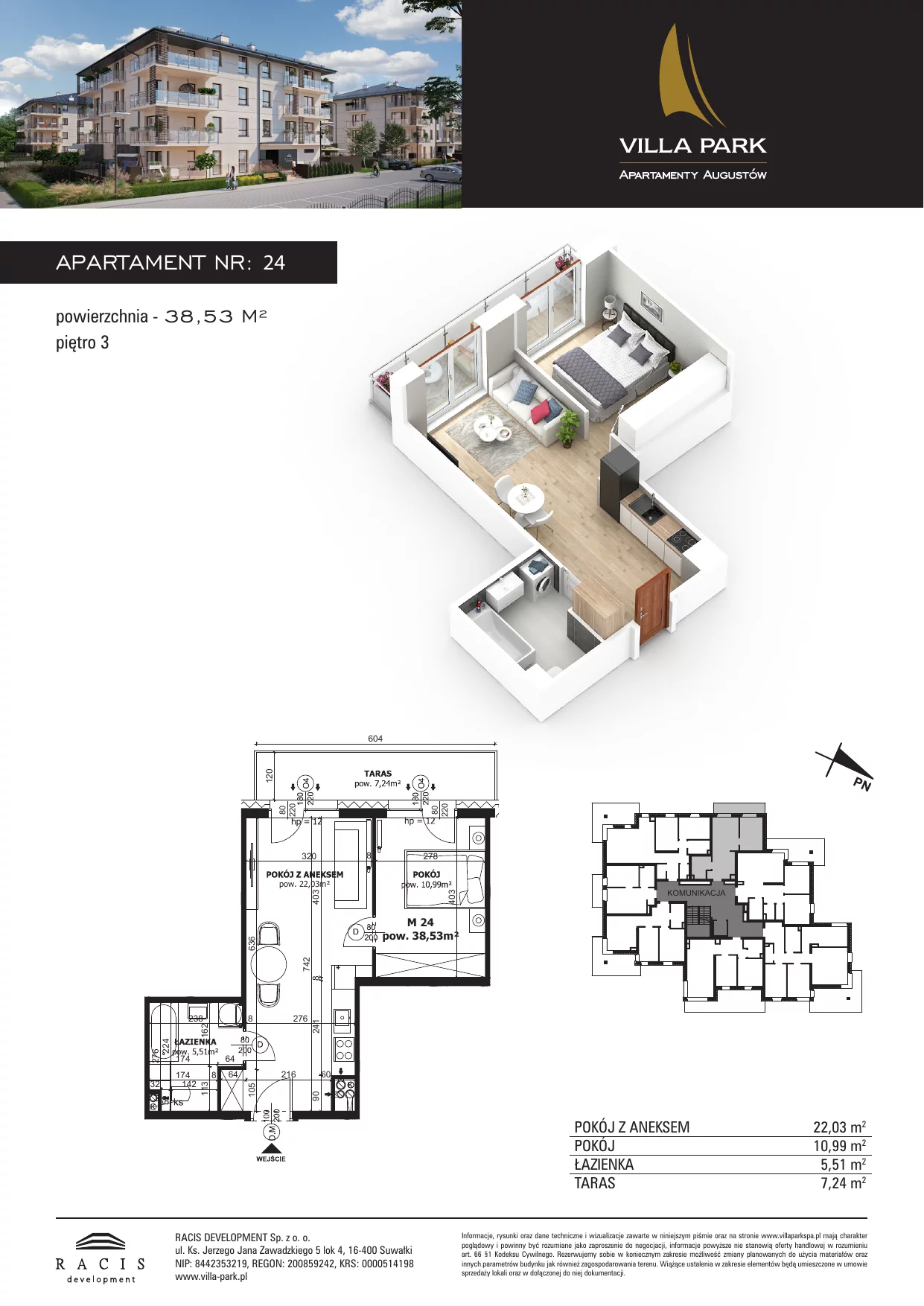 Apartament 38,53 m², piętro 3, oferta nr A/24, Villa Park - Apartamenty Augustów, Augustów, ul. Wypoczynkowa