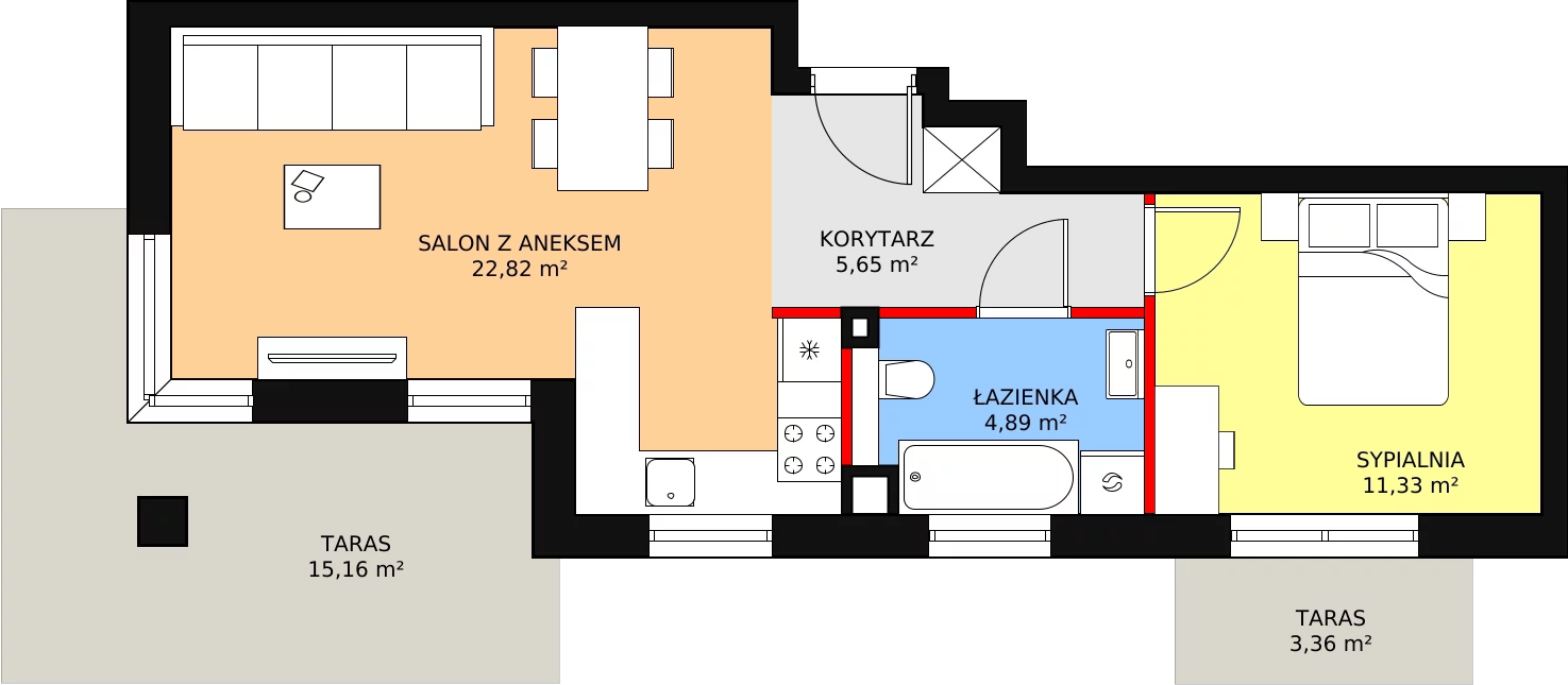 Apartament 44,69 m², parter, oferta nr G1, Piano Park bud. G, Suwałki, Czarnoziem, ul. Witolda "Rotmistrza" Pileckiego