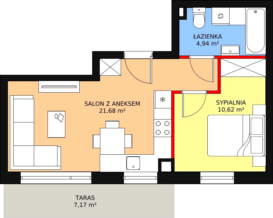 Apartament 37,24 m², parter, oferta nr G5, Piano Park bud. G, Suwałki, Czarnoziem, ul. Witolda "Rotmistrza" Pileckiego