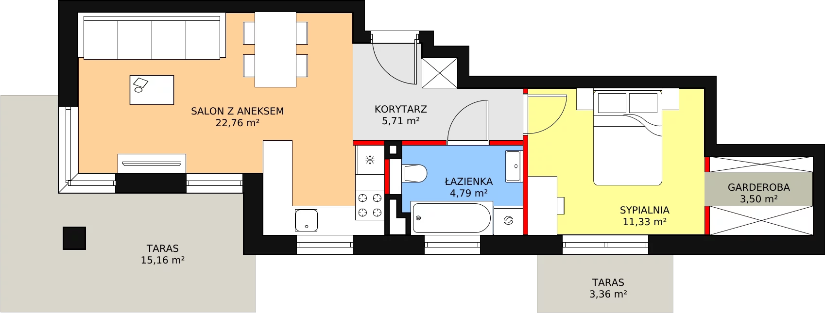 Apartament 48,09 m², piętro 1, oferta nr G6, Piano Park bud. G, Suwałki, Czarnoziem, ul. Witolda "Rotmistrza" Pileckiego