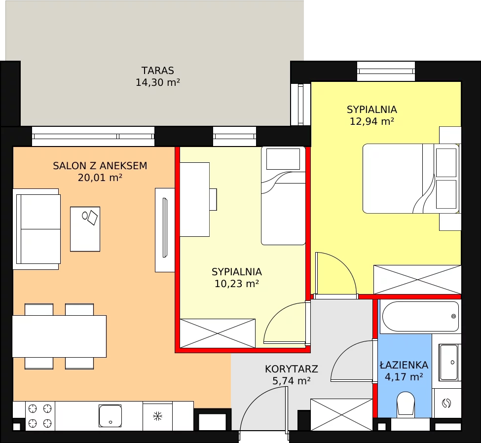 Apartament 53,09 m², piętro 2, oferta nr G14, Piano Park bud. G, Suwałki, Czarnoziem, ul. Witolda "Rotmistrza" Pileckiego