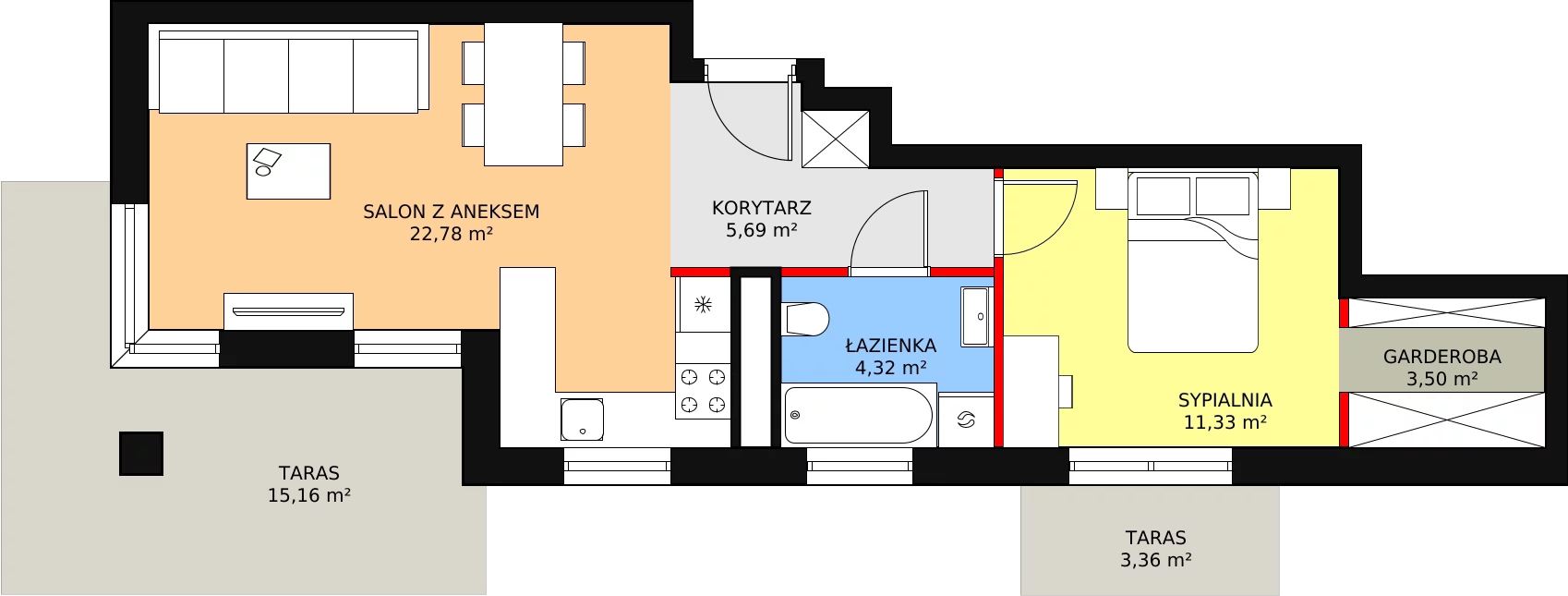 Apartament 47,62 m², piętro 4, oferta nr G21, Piano Park bud. G, Suwałki, Czarnoziem, ul. Witolda "Rotmistrza" Pileckiego