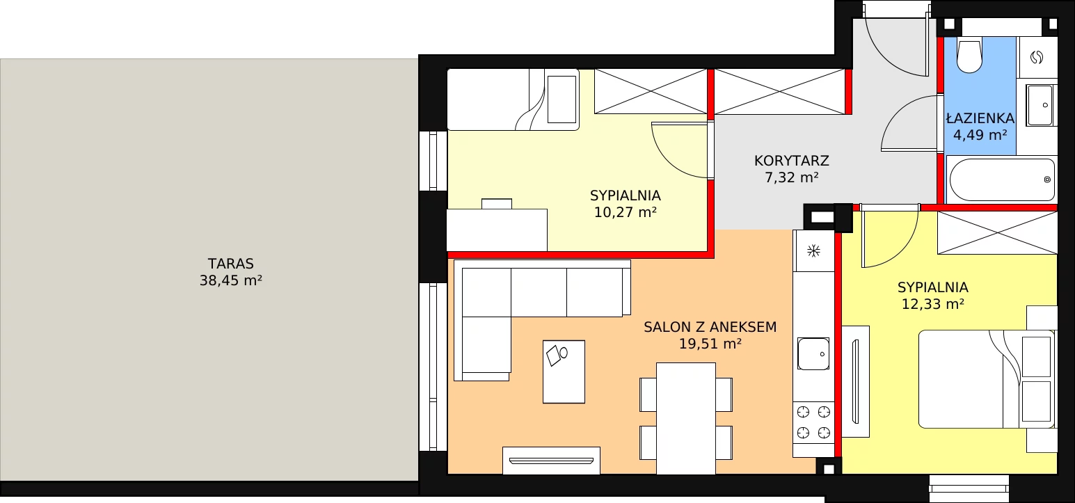 Apartament 53,92 m², parter, oferta nr G27, Piano Park bud. G, Suwałki, Czarnoziem, ul. Witolda "Rotmistrza" Pileckiego