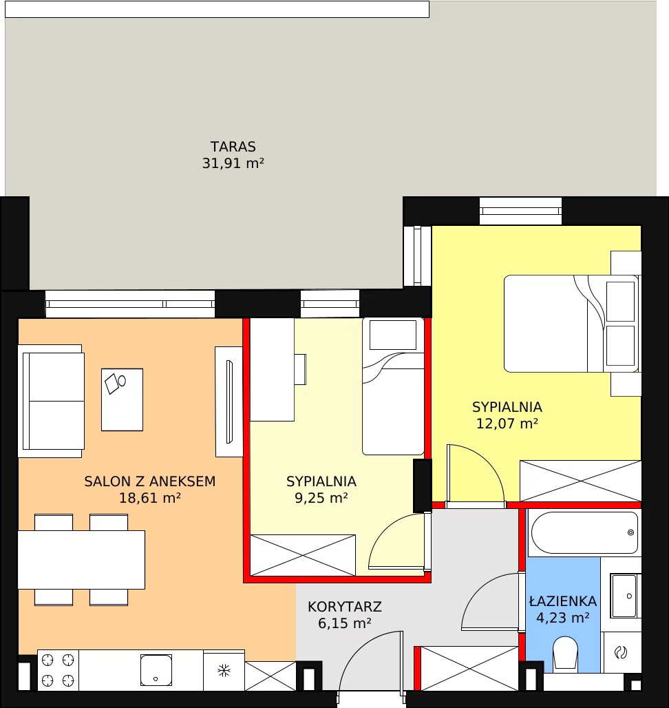 Apartament 50,31 m², parter, oferta nr G29, Piano Park bud. G, Suwałki, Czarnoziem, ul. Witolda "Rotmistrza" Pileckiego