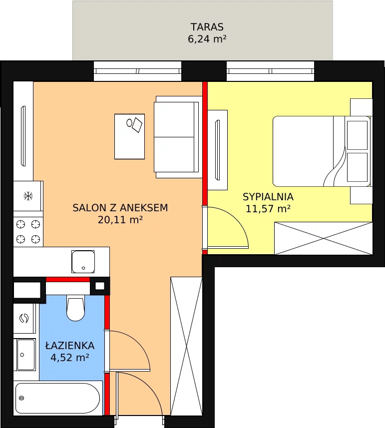 Apartament 36,20 m², piętro 1, oferta nr G40, Piano Park bud. G, Suwałki, Czarnoziem, ul. Witolda "Rotmistrza" Pileckiego