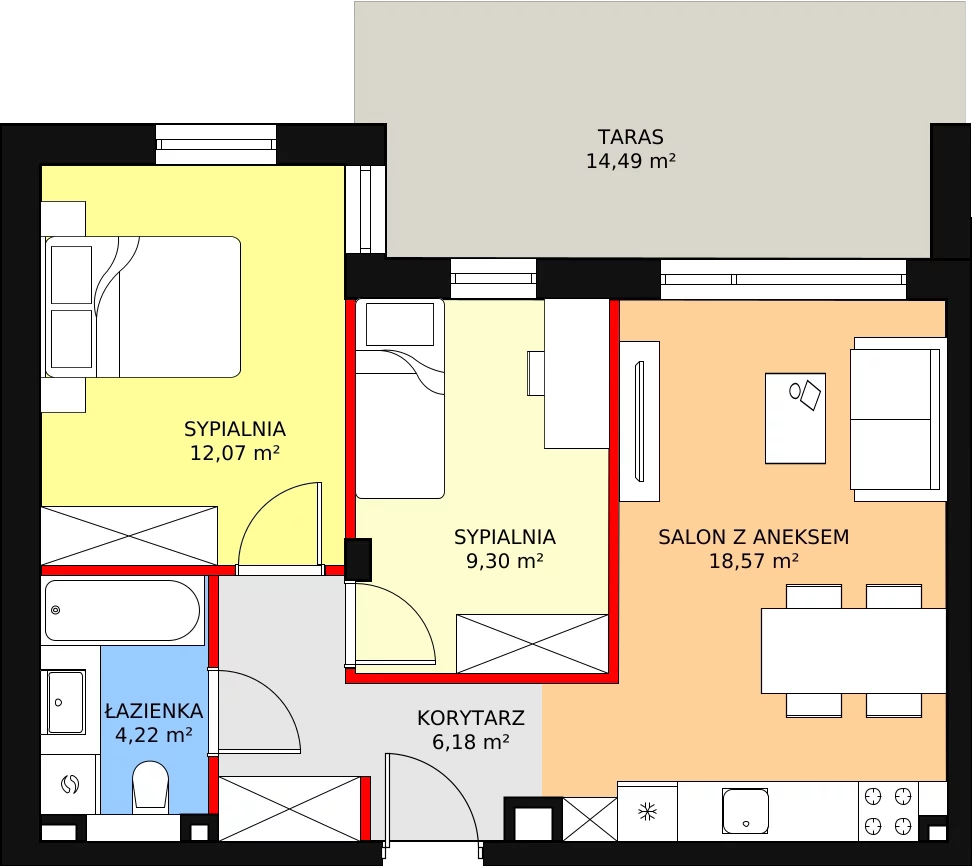 Apartament 50,34 m², piętro 1, oferta nr G41, Piano Park bud. G, Suwałki, Czarnoziem, ul. Witolda "Rotmistrza" Pileckiego