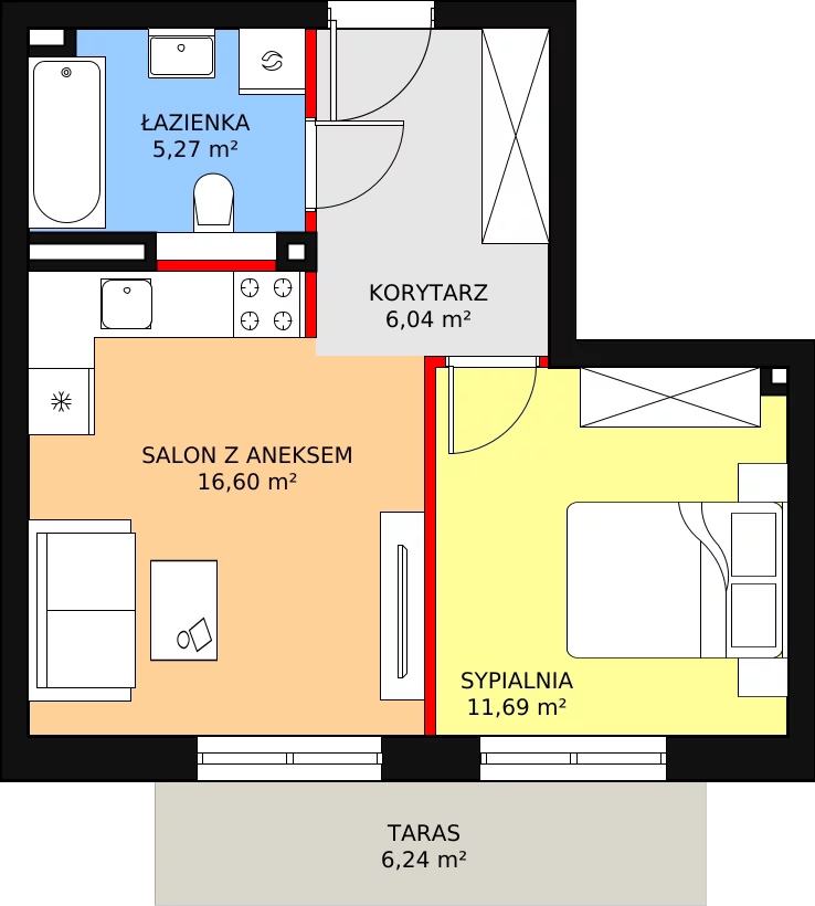 Apartament 39,60 m², piętro 2, oferta nr G45, Piano Park bud. G, Suwałki, Czarnoziem, ul. Witolda "Rotmistrza" Pileckiego