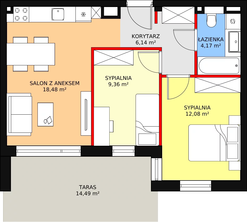 Apartament 50,23 m², piętro 2, oferta nr G46, Piano Park bud. G, Suwałki, Czarnoziem, ul. Witolda "Rotmistrza" Pileckiego