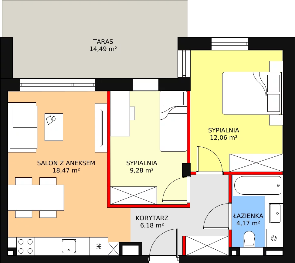 Apartament 50,16 m², piętro 2, oferta nr G49, Piano Park bud. G, Suwałki, Czarnoziem, ul. Witolda "Rotmistrza" Pileckiego