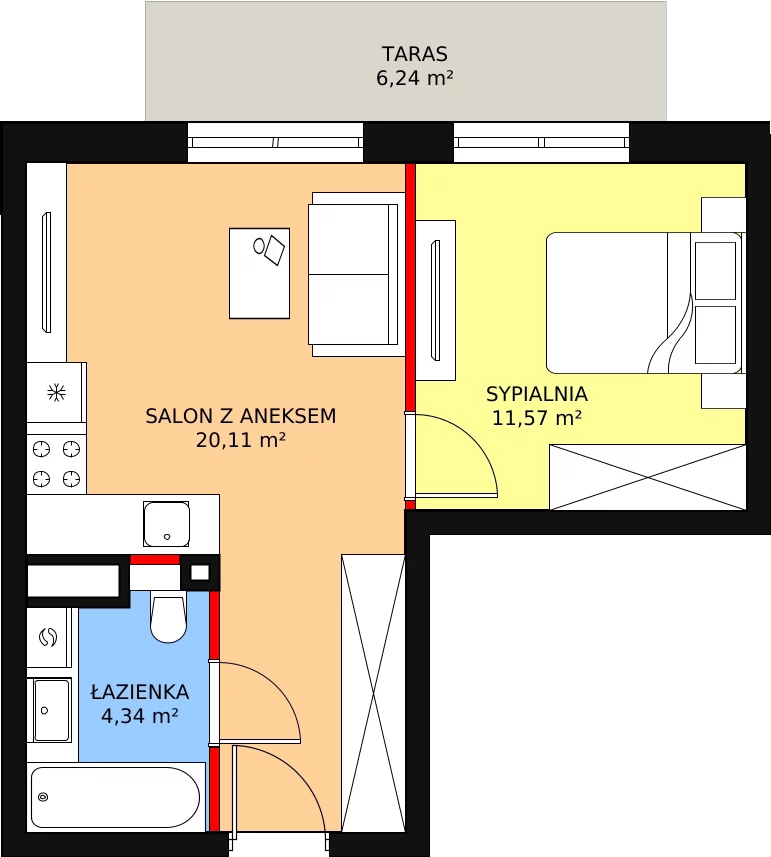 Apartament 36,02 m², piętro 2, oferta nr G50, Piano Park bud. G, Suwałki, Czarnoziem, ul. Witolda "Rotmistrza" Pileckiego