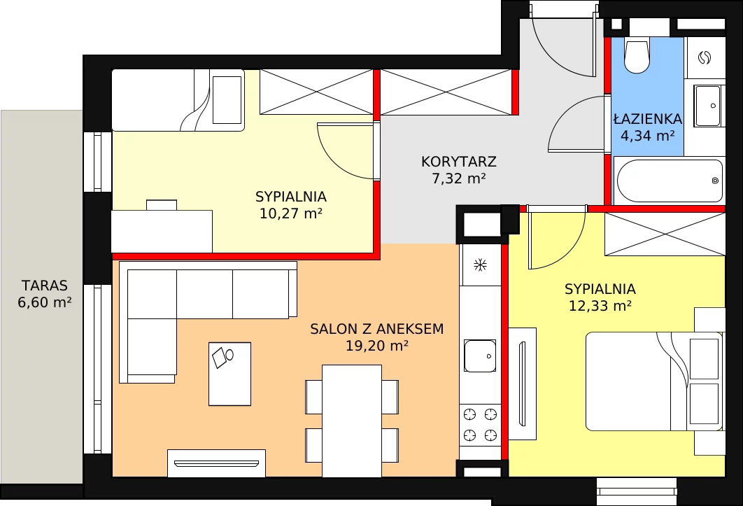 Apartament 53,46 m², piętro 3, oferta nr G57, Piano Park bud. G, Suwałki, Czarnoziem, ul. Witolda "Rotmistrza" Pileckiego